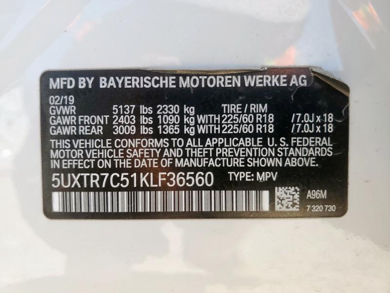 2019 BMW X3 SDRIVE3 5UXTR7C51KLF36560