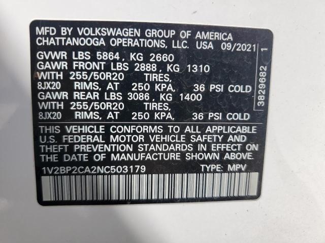 2022 VOLKSWAGEN ATLAS SEL 1V2BP2CA2NC503179