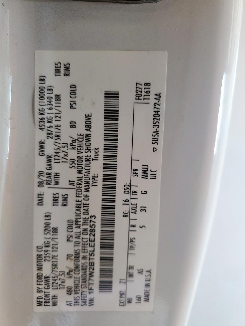 2020 FORD F250 SUPER DUTY 1FT7W2BT5LEE28573