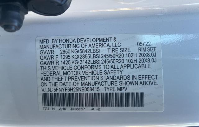 2022 HONDA PILOT SE 5FNYF6H25NB058415