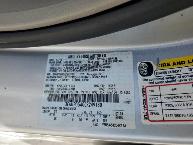 2012 FORD FUSION S - 3FAHP0GA0CR249180