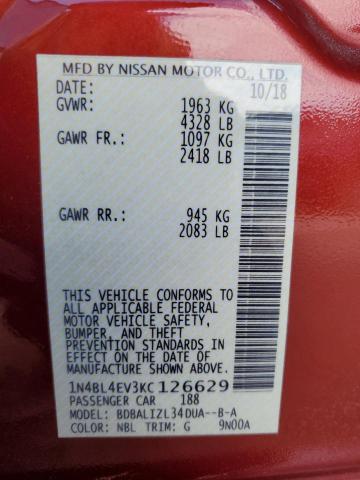 2019 NISSAN ALTIMA SL 1N4BL4EV3KC126629