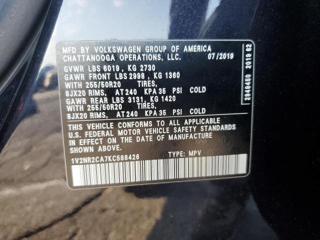 2019 VOLKSWAGEN ATLAS SEL 1V2NR2CA7KC588426