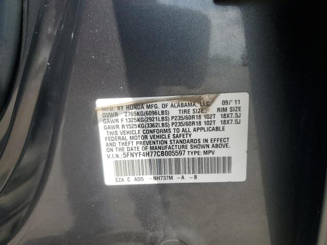 2012 HONDA PILOT EXLN - 5FNYF4H77CB005597