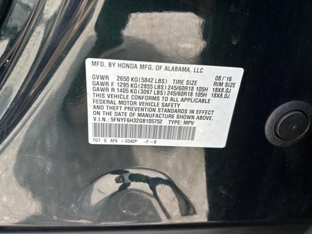 2016 HONDA PILOT EX 5FNYF6H32GB105752