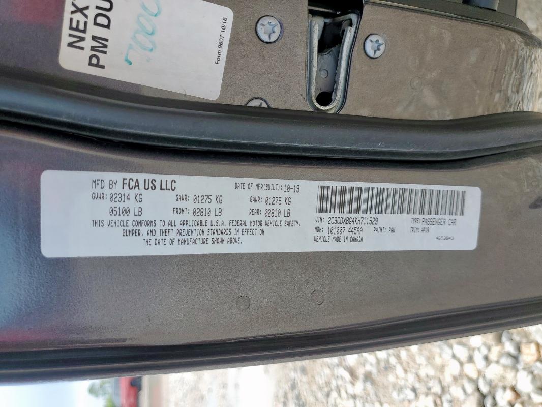 2019 DODGE CHARGER SX 2C3CDXBG4KH711529