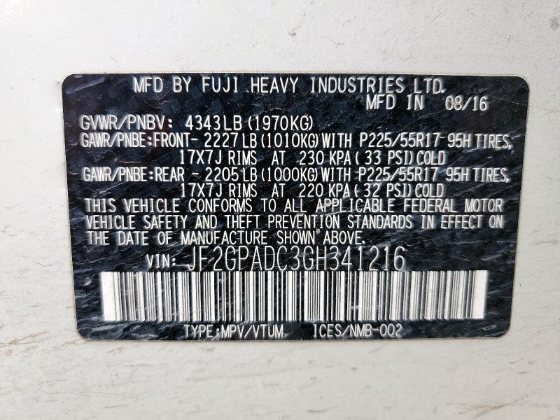 2016 SUBARU CROSSTREK JF2GPADC3GH341216