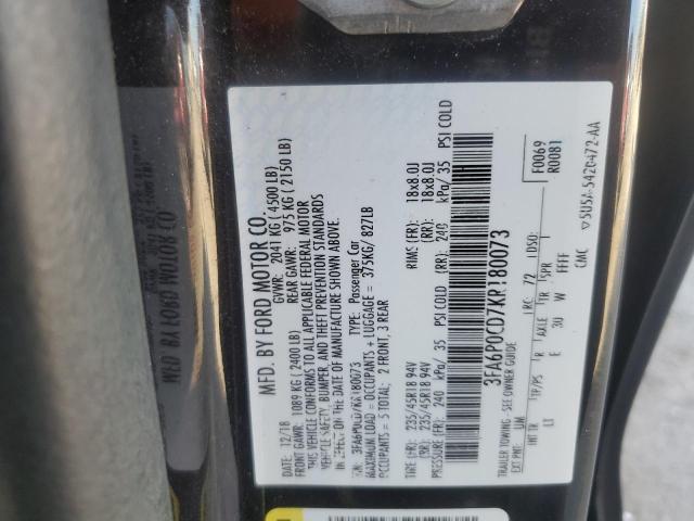 2019 FORD FUSION SEL 3FA6P0CD7KR180073
