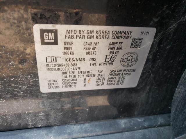 2022 CHEVROLET TRAX 1LT KL7CJPSM7NB515668