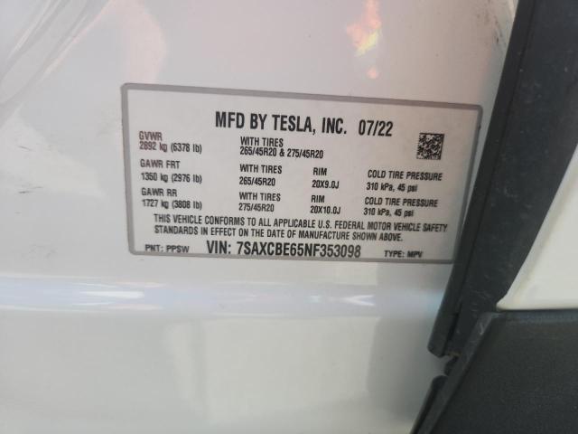 2022 TESLA MODEL X 7SAXCBE65NF353098