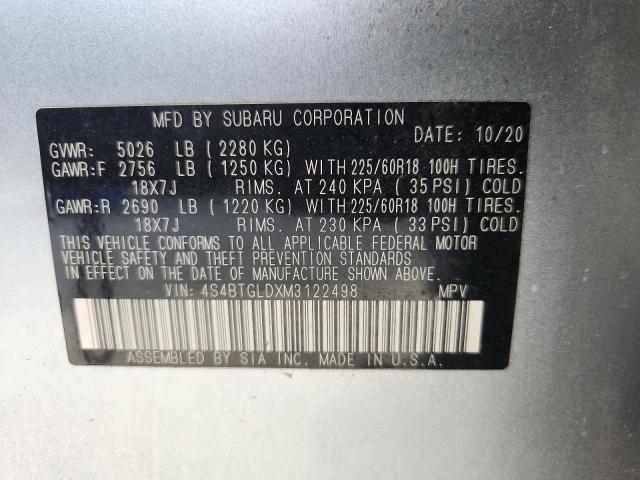 2021 SUBARU OUTBACK ON 4S4BTGLDXM3122498