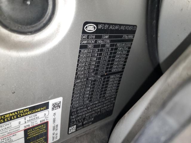 2019 LAND ROVER RANGE ROVE SALYL2EV8KA787456