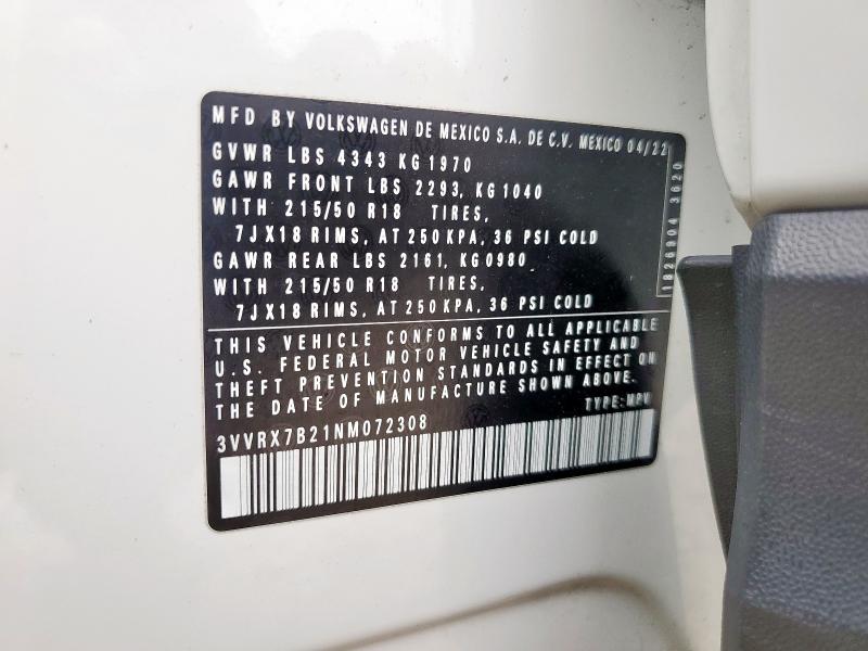 2022 VOLKSWAGEN TAOS SE 3VVRX7B21NM072308