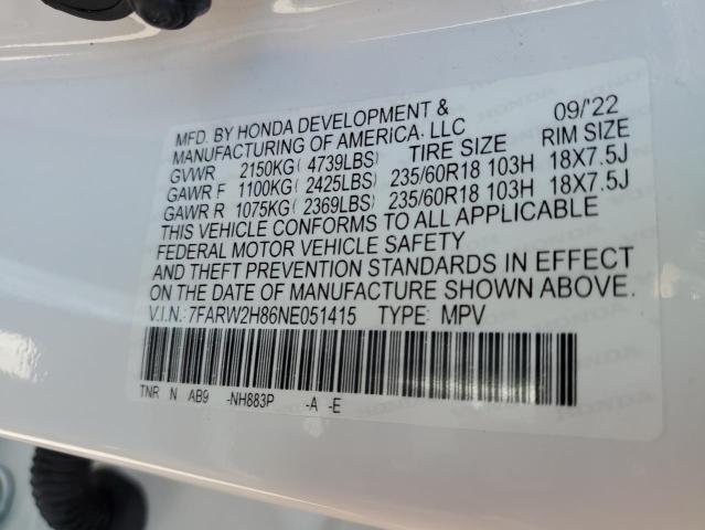 2022 HONDA CR-V EXL 7FARW2H86NE051415