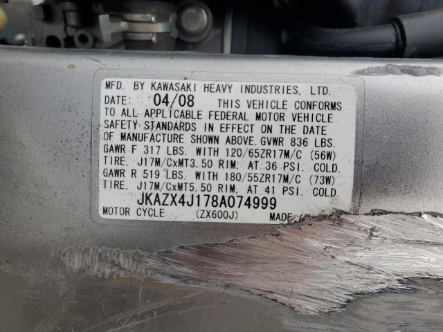 2008 KAWASAKI ZX600 J1 JKAZX4J178A074999