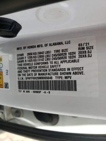 2021 HONDA PILOT SE 5FNYF6H26MB065646