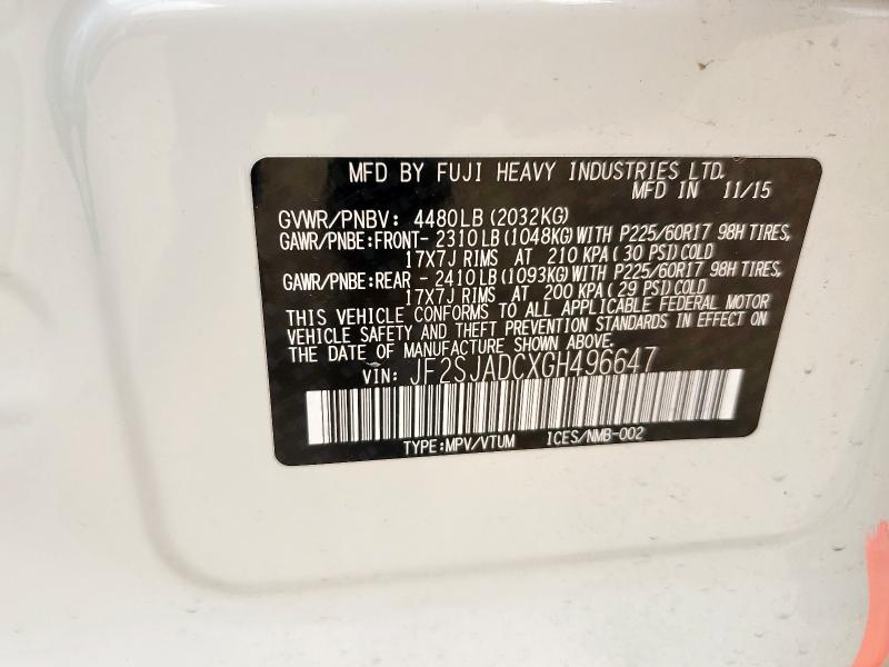 2016 SUBARU FORESTER 2 JF2SJADCXGH496647