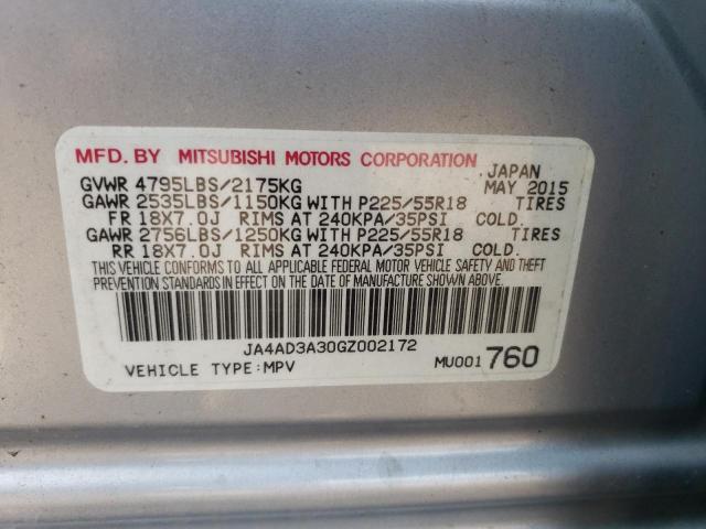 2016 MITSUBISHI OUTLANDER JA4AD3A30GZ002172