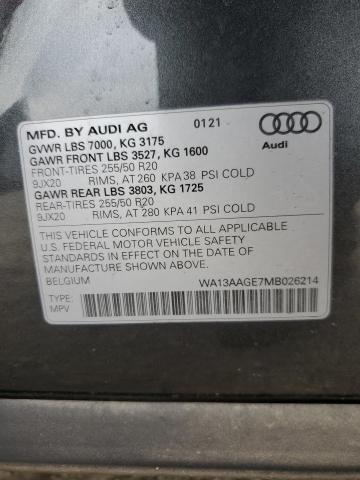 2021 AUDI E-TRON SPO WA13AAGE7MB026214