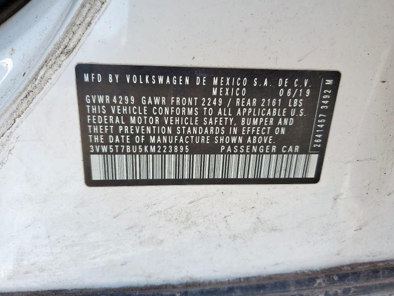 2019 VOLKSWAGEN JETTA GLI 3VW5T7BU5KM223895