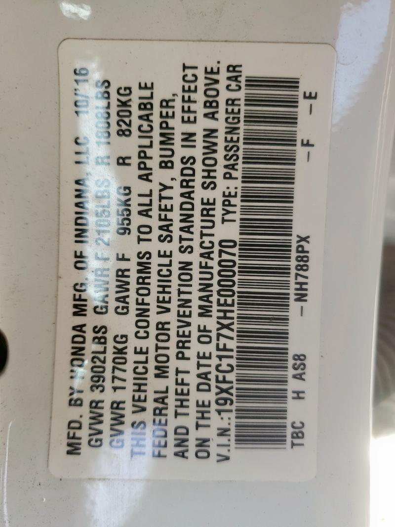 2017 HONDA CIVIC EXL 19XFC1F7XHE000070