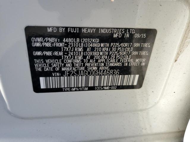 2016 SUBARU FORESTER 2 JF2SJAGC0GH446836