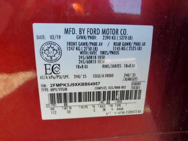 2019 FORD EDGE SEL 2FMPK3J9XKBB64957