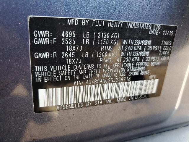 2016 SUBARU OUTBACK 2.5I LIMITED 4S4BSANC2G3259718