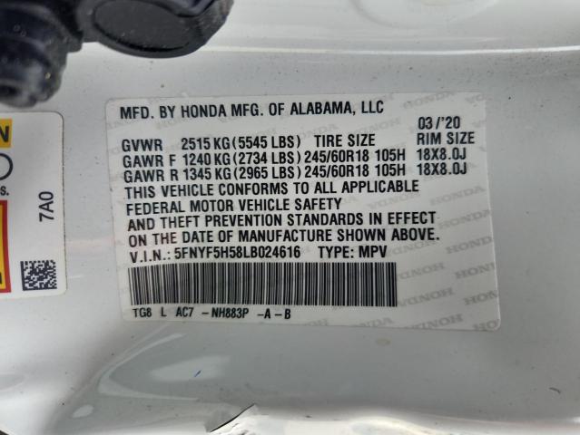 2020 HONDA PILOT EXL 5FNYF5H58LB024616