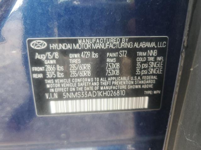 2019 HYUNDAI SANTA FE SEL 5NMS33AD1KH026810