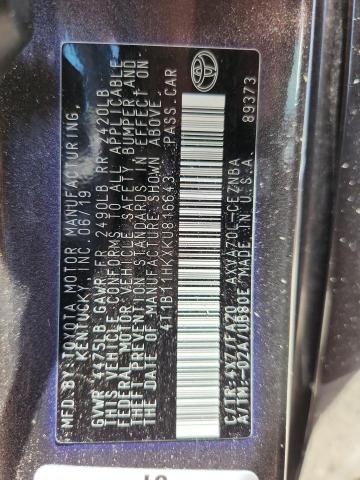 2019 TOYOTA CAMRY L 4T1B11HKXKU816643