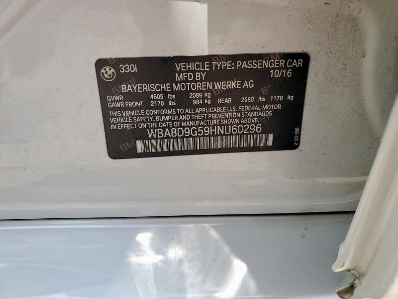 2017 BMW 330 XI - WBA8D9G59HNU60296