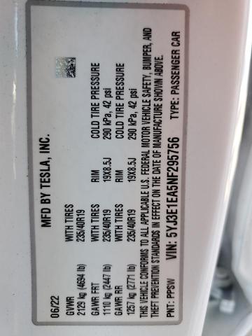 2022 TESLA MODEL 3 5YJ3E1EA5NF295756