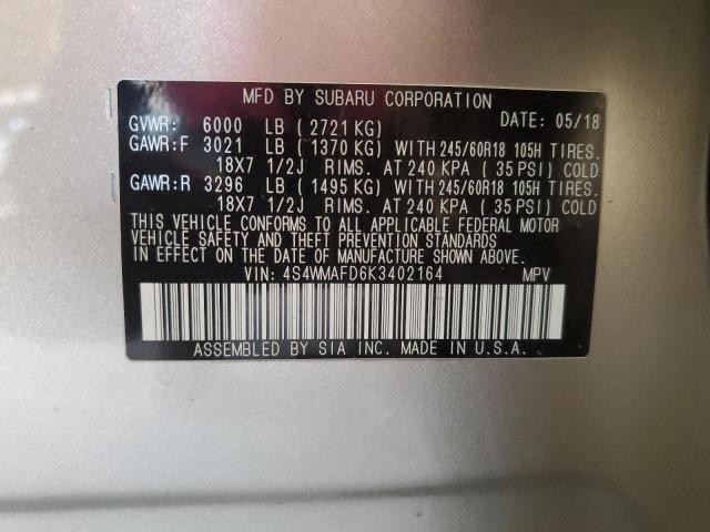 2019 SUBARU ASCENT PRE 4S4WMAFD6K3402164
