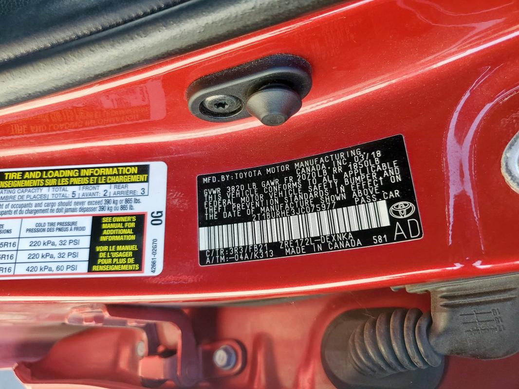 2018 TOYOTA COROLLA L - 2T1BURHE3JC075977