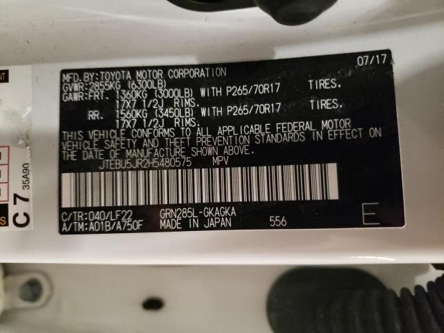 2017 TOYOTA 4RUNNER SR JTEBU5JR2H5480575