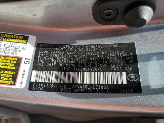 2021 TOYOTA CAMRY LE 4T1C11AK5MU442640