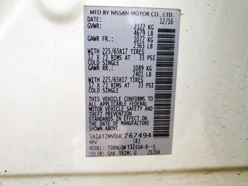 2017 NISSAN ROGUE SV - 5N1AT2MV0HC767494