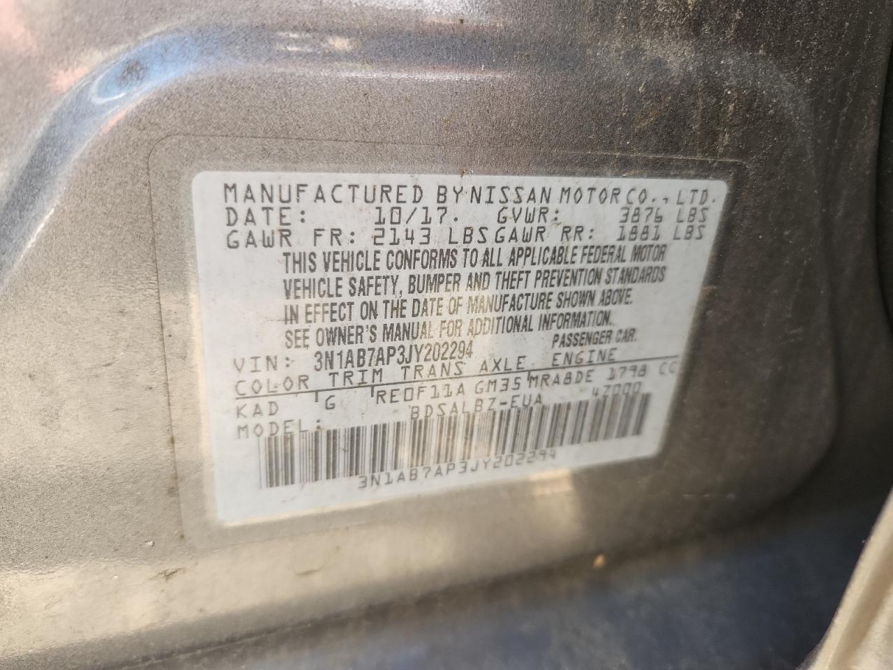 Lot #3315965080 2018 NISSAN SENTRA S