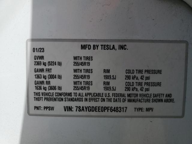 2023 TESLA MODEL Y 7SAYGDEE0PF648317