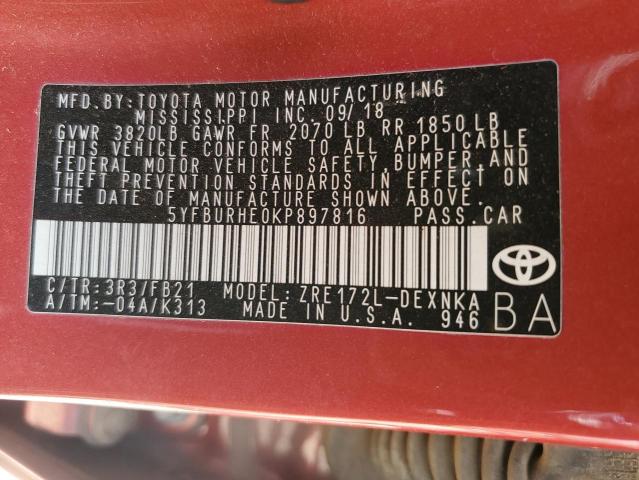 2019 TOYOTA COROLLA L - 5YFBURHE0KP897816