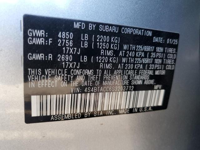 2025 SUBARU OUTBACK PR 4S4BTACC6S3203712