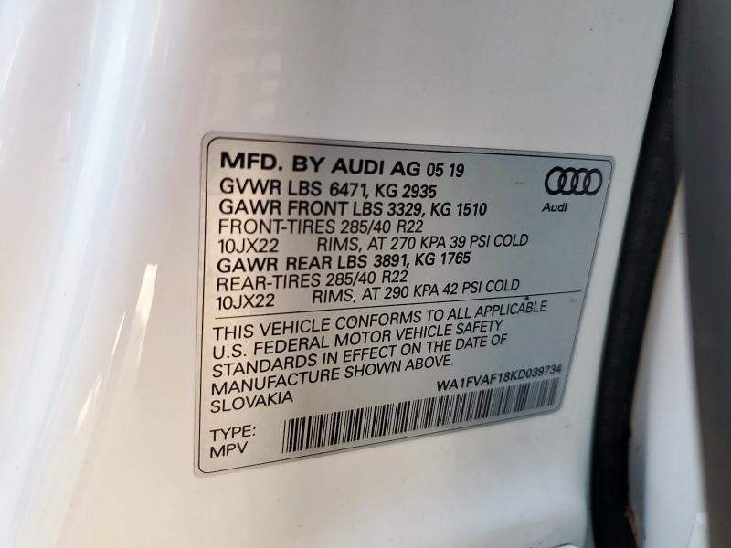 2019 AUDI Q8 PRESTIG WA1FVAF18KD039734