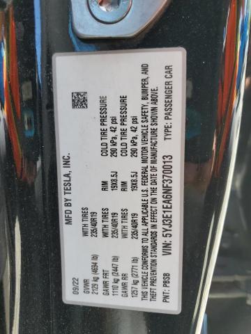 2022 TESLA MODEL 3 5YJ3E1EA6NF370013
