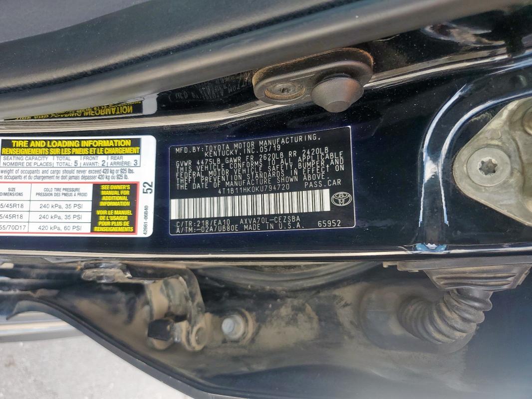 2019 TOYOTA CAMRY L - 4T1B11HK0KU794720
