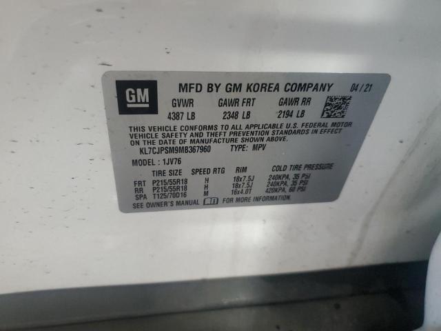 2021 CHEVROLET TRAX 1LT KL7CJPSM9MB367960