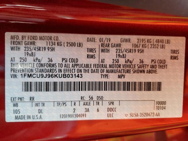 2019 FORD ESCAPE TIT 1FMCU9J96KUB03143
