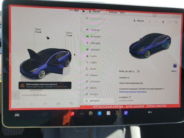2022 TESLA MODEL 3 5YJ3E1EA5NF295756