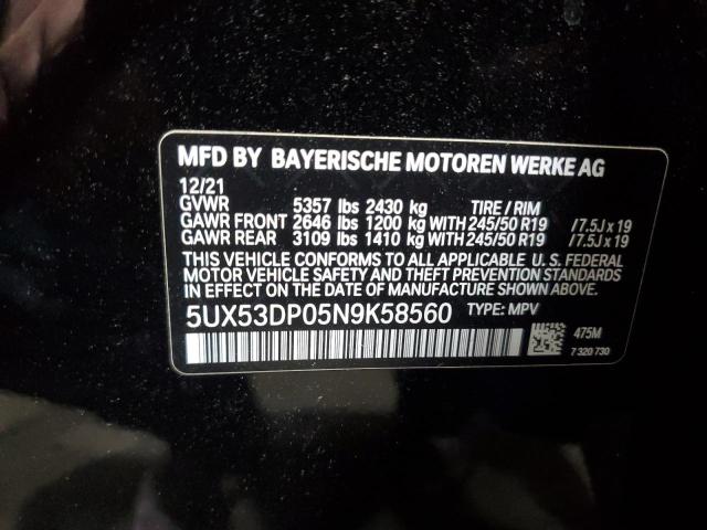 2022 BMW X3 XDRIVE3 5UX53DP05N9K58560