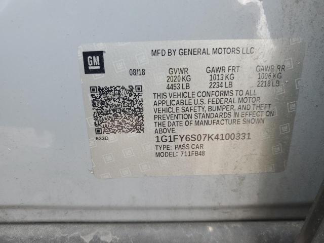 2019 CHEVROLET BOLT EV LT 1G1FY6S07K4100331